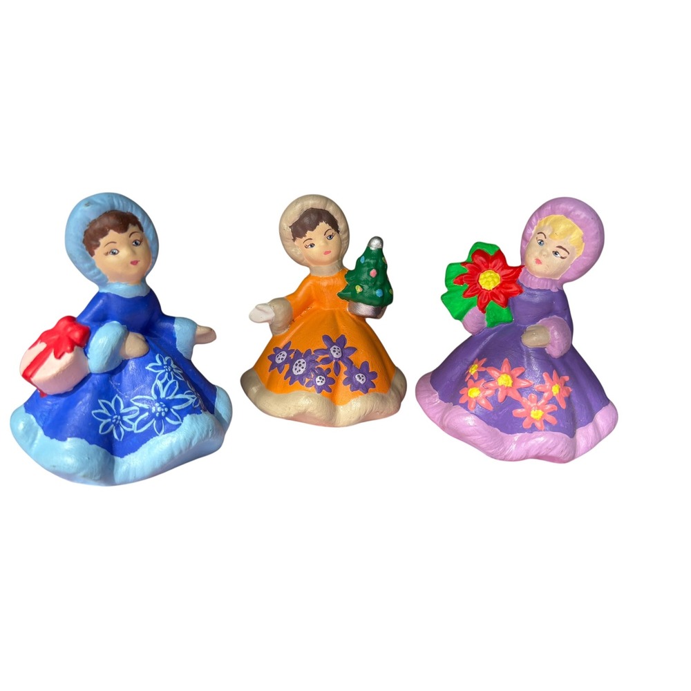 Vintage Hand Painted Ceramic‎ Winter Girl Figurines Set of 3 Christmas Decor